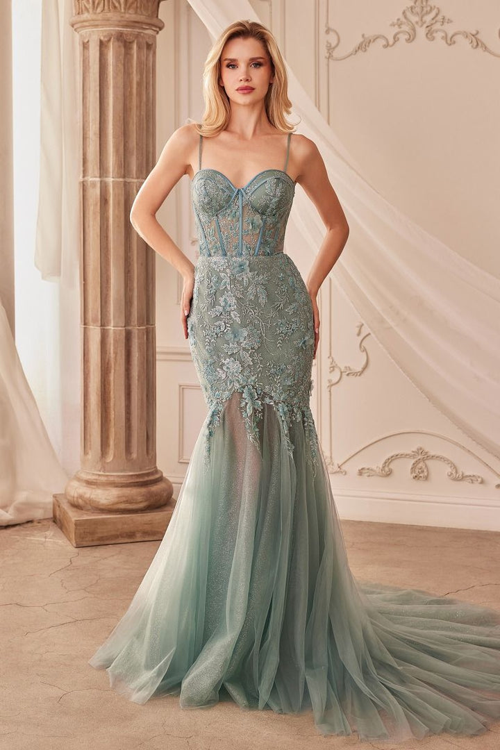 Fit & Flare Embellished Mermaid Open Back Long Prom Dress CDA1232-1