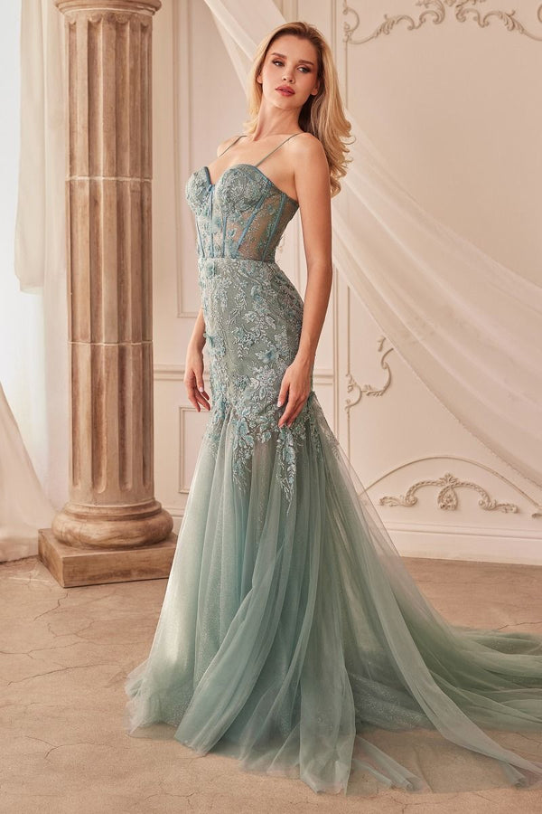 Fit & Flare Embellished Mermaid Open Back Long Prom Dress CDA1232-0
