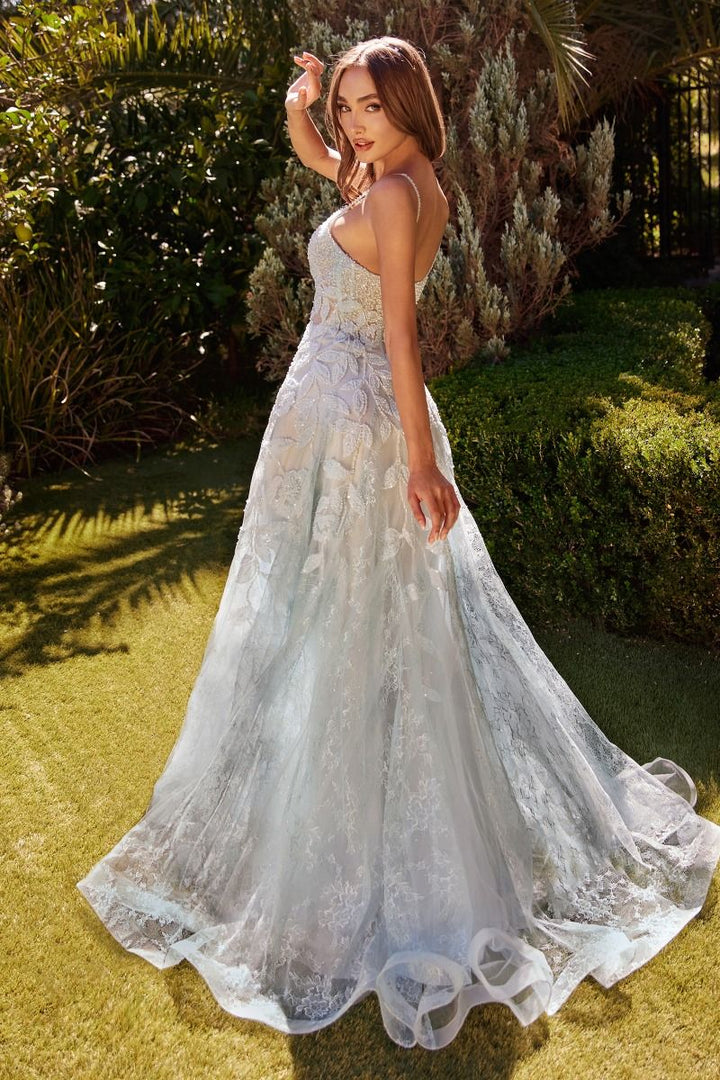 Floral Motif Beaded A-Line Tulle Skirt Mermaid Long Prom Dress CDA1235-1