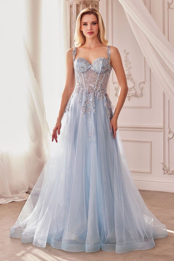Embellished A-Line Tulle Embroidered Lace Bodice Long Ball Dress CDA1258-0