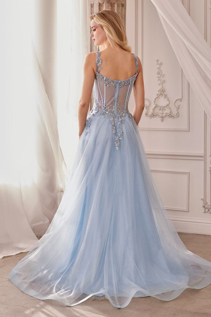 Embellished A-Line Tulle Embroidered Lace Bodice Long Ball Dress CDA1258-2