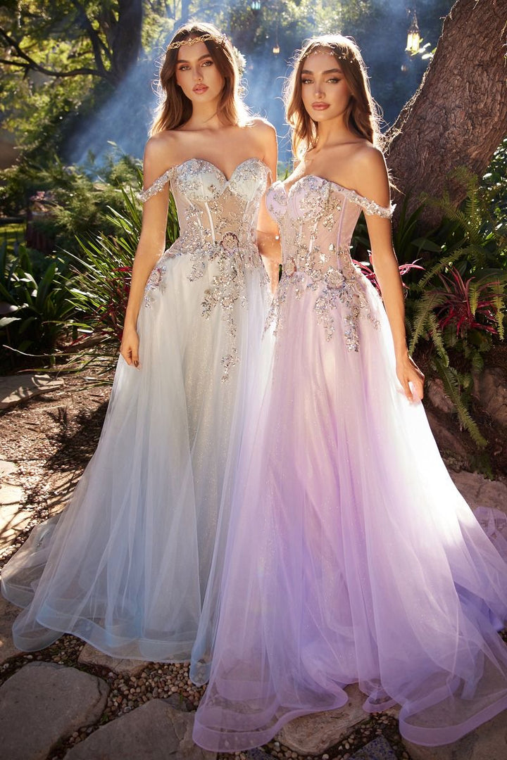 Embellished A-Line Tulle Embroidered Lace Bodice Long Ball Dress CDA1258-4