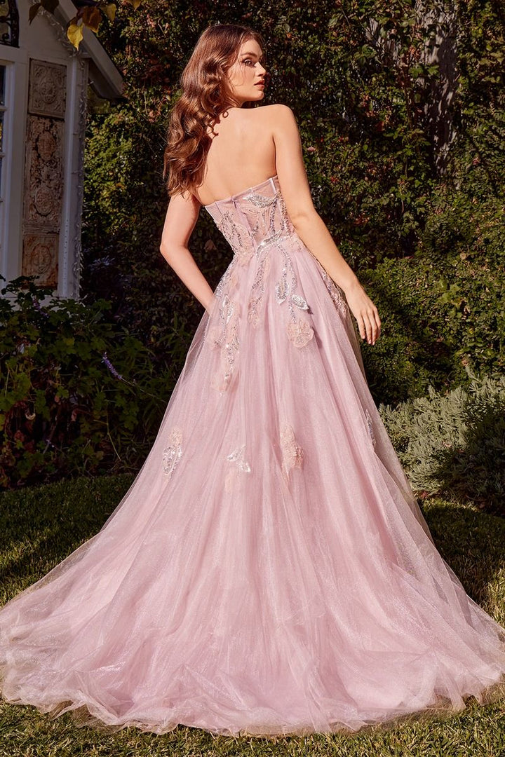Strapless Blue Sweetheart Embroidered Bodice Long Prom Dress CDA1294-1