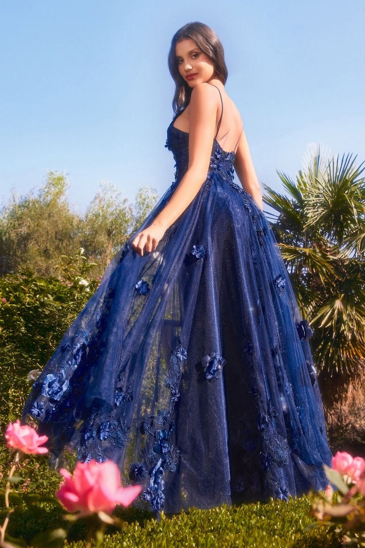 A-Line Floral Appliqued Tulle V-Neck Long Prom & Mother Of The Bride Dress CDA1326-4