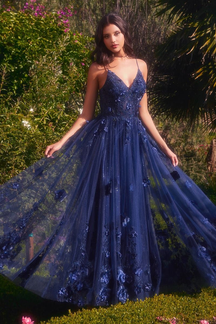 A-Line Floral Appliqued Tulle V-Neck Long Prom & Mother Of The Bride Dress CDA1326-3