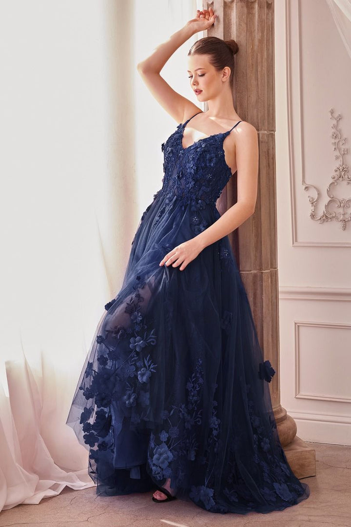 A-Line Floral Appliqued Tulle V-Neck Long Prom & Mother Of The Bride Dress CDA1326-2