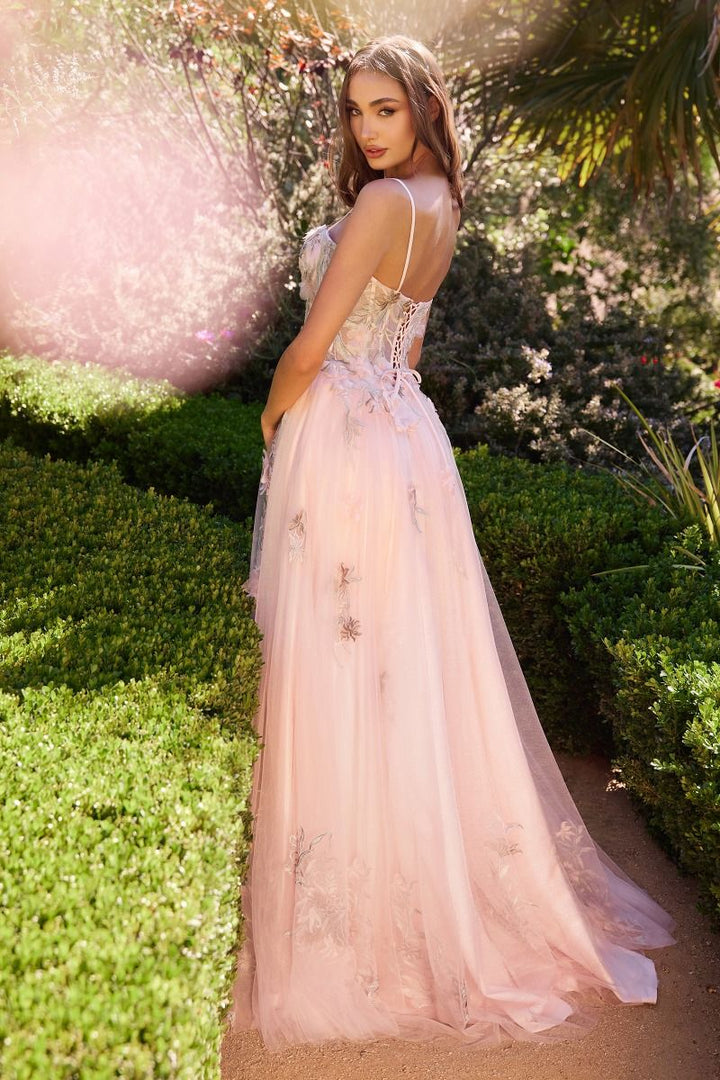 A-Line Off Shoulder 3D Floral Tulle Skirt Long Prom Dress CDA1330-1