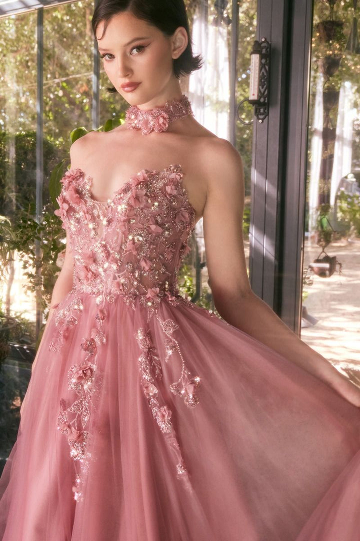 Strapless Lace Ball Gown & Choker-4