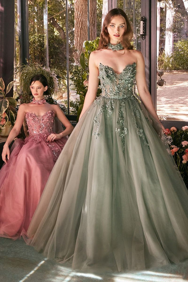 Strapless Lace Ball Gown & Choker-0
