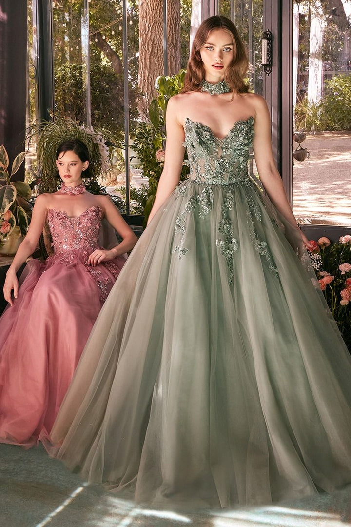 Strapless Lace Ball Gown & Choker-0