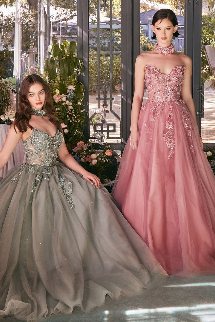 Strapless Lace Ball Gown & Choker-1