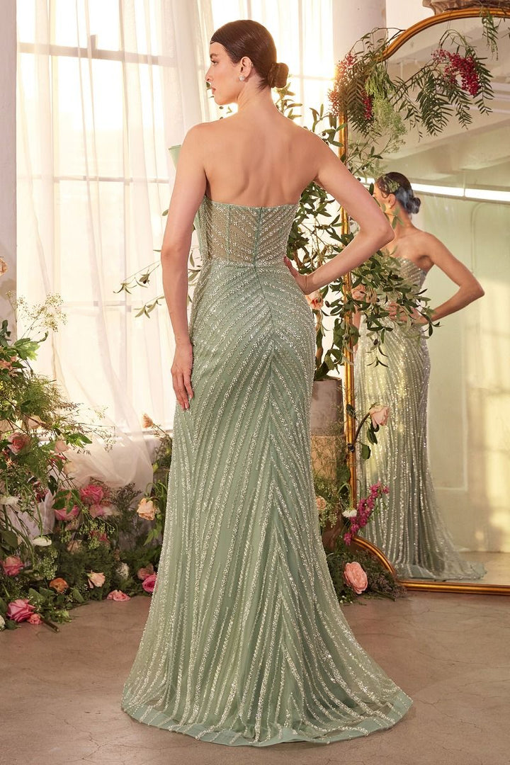 Pleated Fan Bodice Fitted Pearl Gown-2