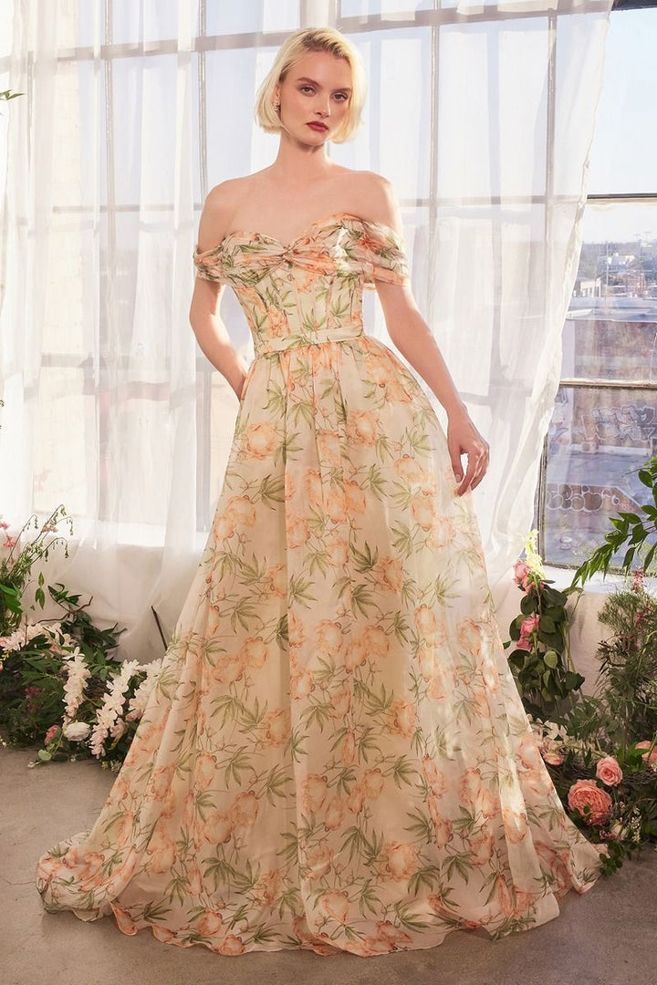 Floral Printed Off The Shoulder A-Line Dress-2