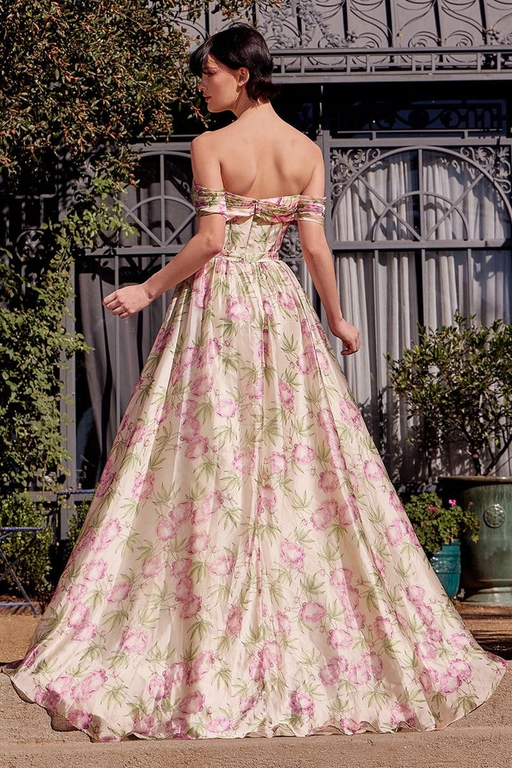 Floral Printed Off The Shoulder A-Line Dress-4