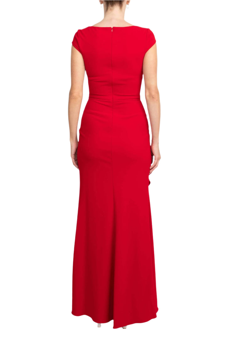 Betsey and Adam Asymmetrical Neck Cap Sleeve Flutter Side Slit Side Zipper Back Solid Scuba Dress-2