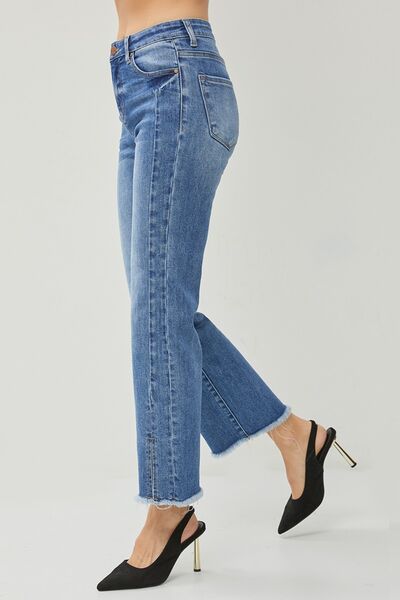 RISEN High Waist Raw Hem Slit Straight Jeans-2