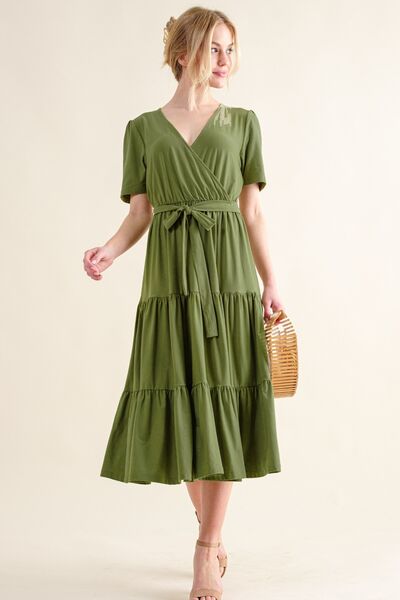 And The Why Soft Short Sleeve Tiered Midi Dress-3