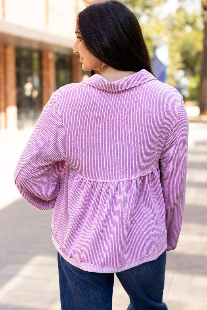 Blake Corded V Neck Bubble Sleeve Blouse-1