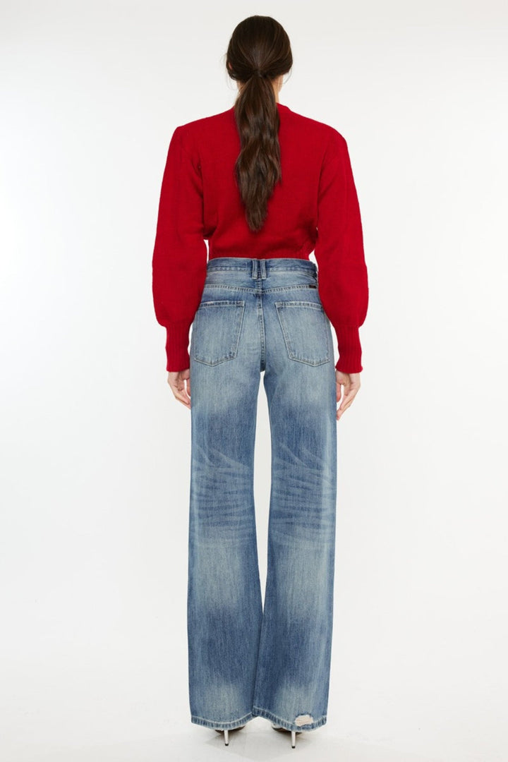Kancan Distressed High Waist Bootcut Jeans-1