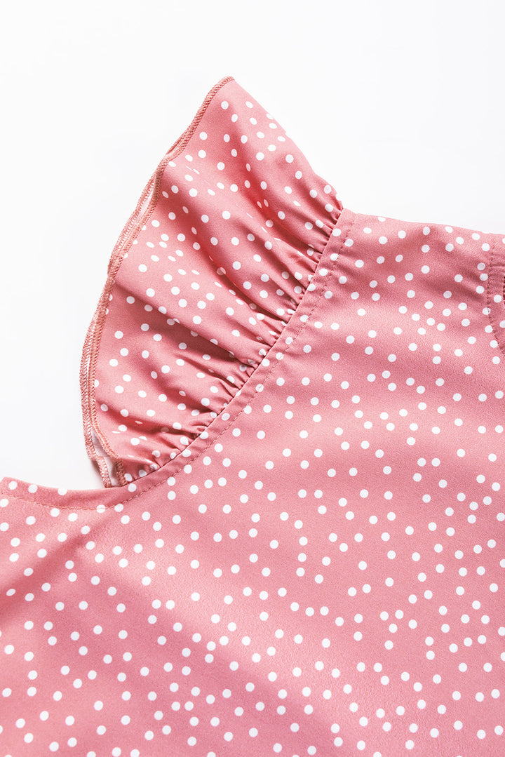 Marlowe Polka Dots Ruffle Flutter Sleeve Frilled Neck Blouse-3