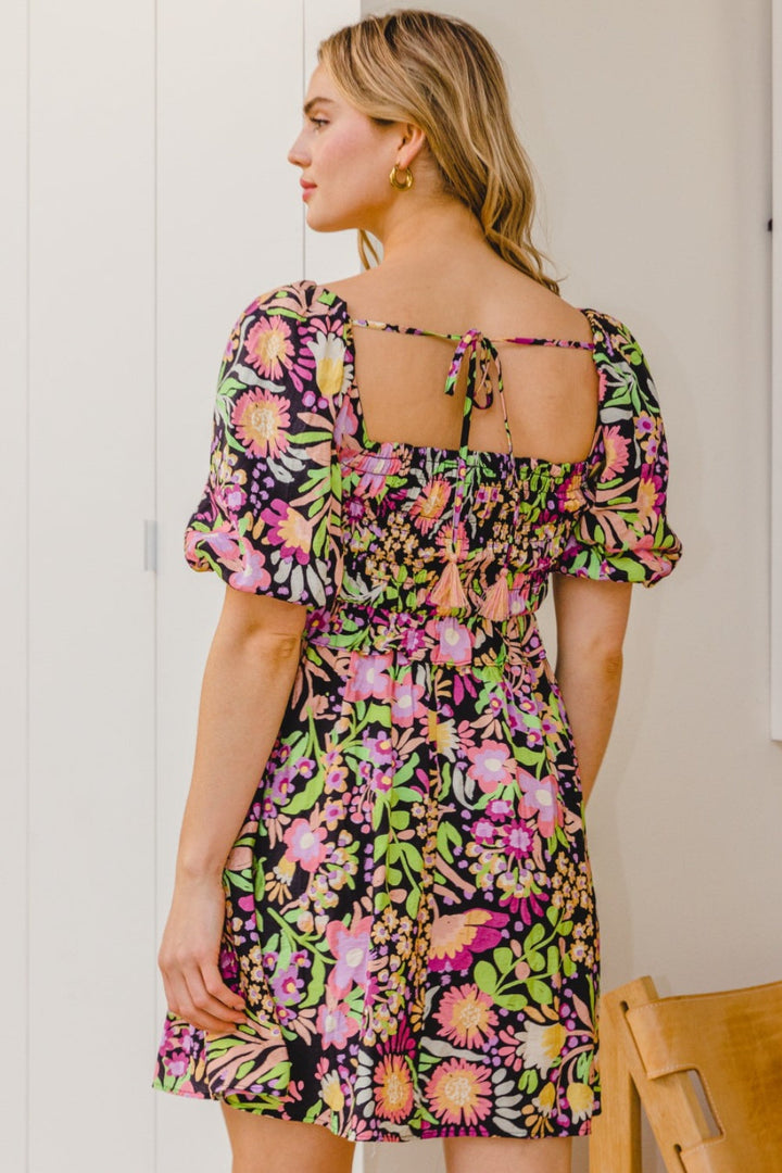 ODDI Full Size Floral Tie-Back Mini Dress-1