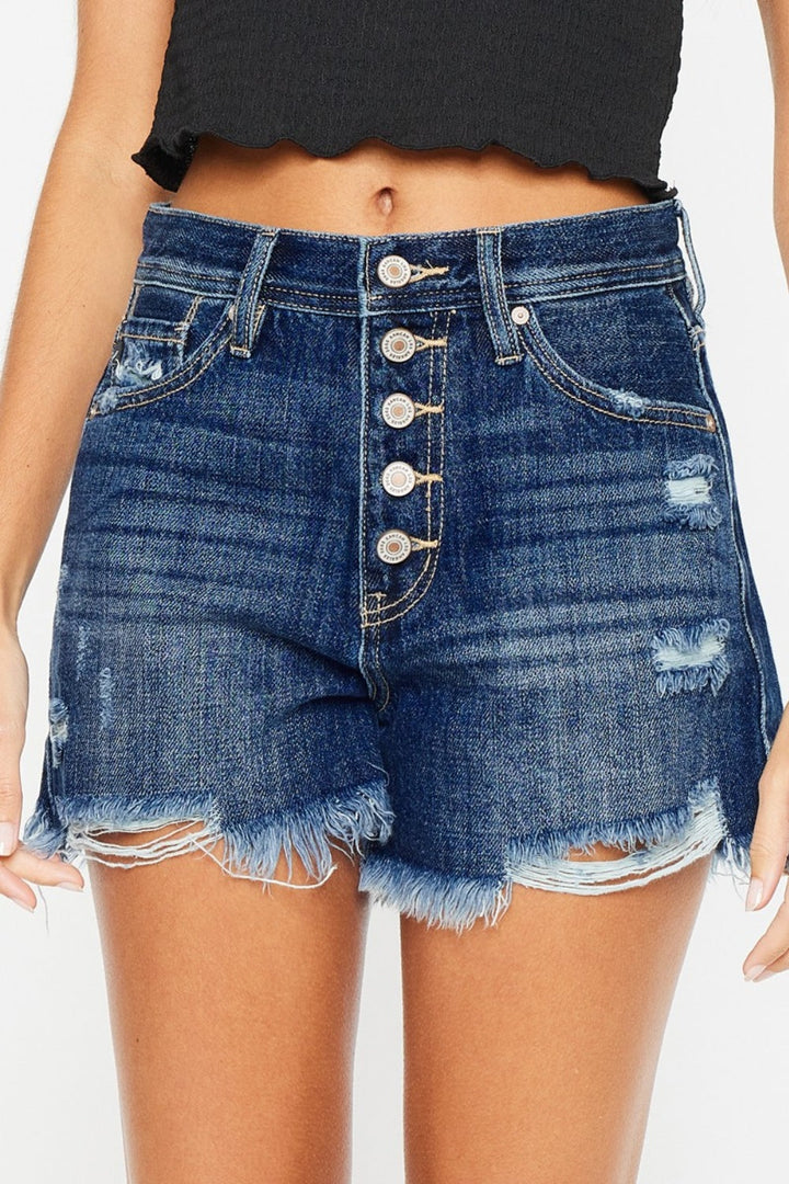 Kancan Raw Hem Button-Fly Denim Shorts-4