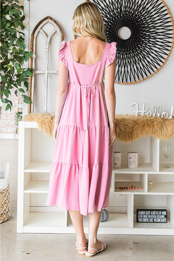 Reborn J Ruffled Sleeveless Tiered Midi Dress-1