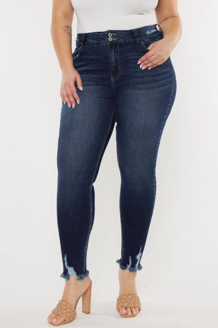 Kancan Full Size Cat's Whiskers Raw Hem High Waist Jeans-0