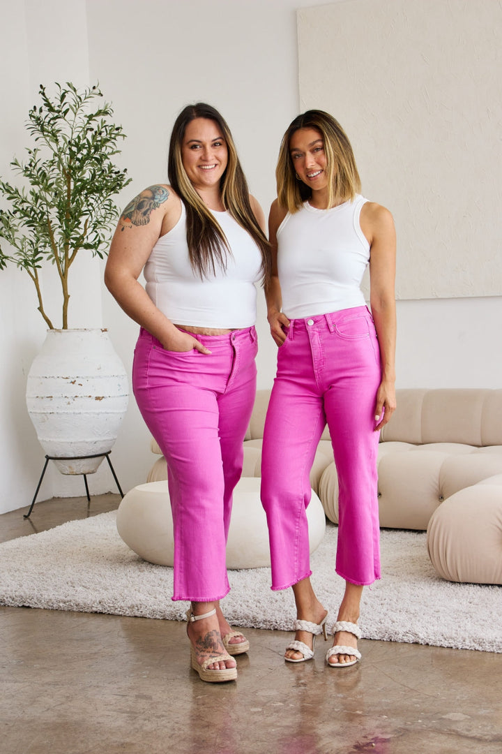 RFM Crop Chloe Full Size Tummy Control High Waist Raw Hem Jeans-2