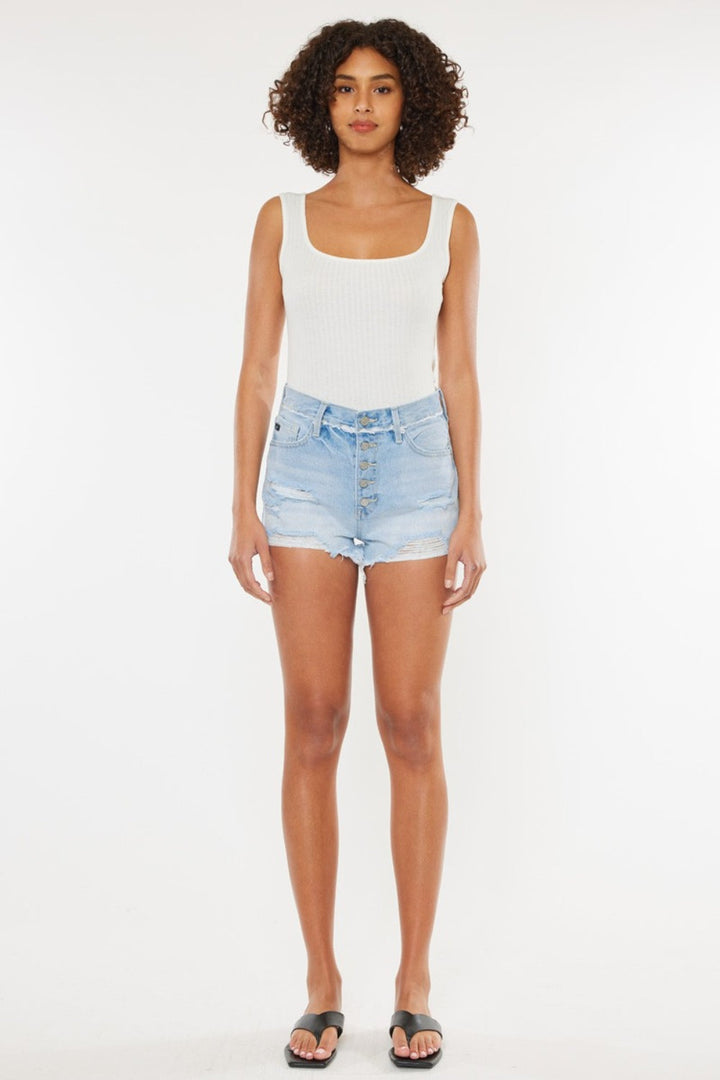 Kancan Distressed Button Fly Denim Shorts-4
