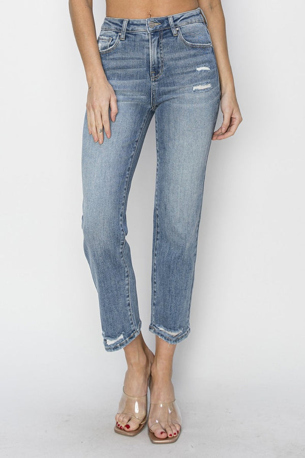 RISEN Full Size High Waist Distressed Cropped Jeans-0