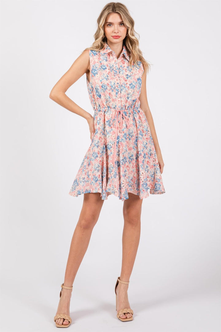 GeeGee Full Size Floral Eyelet Sleeveless Mini Dress-3