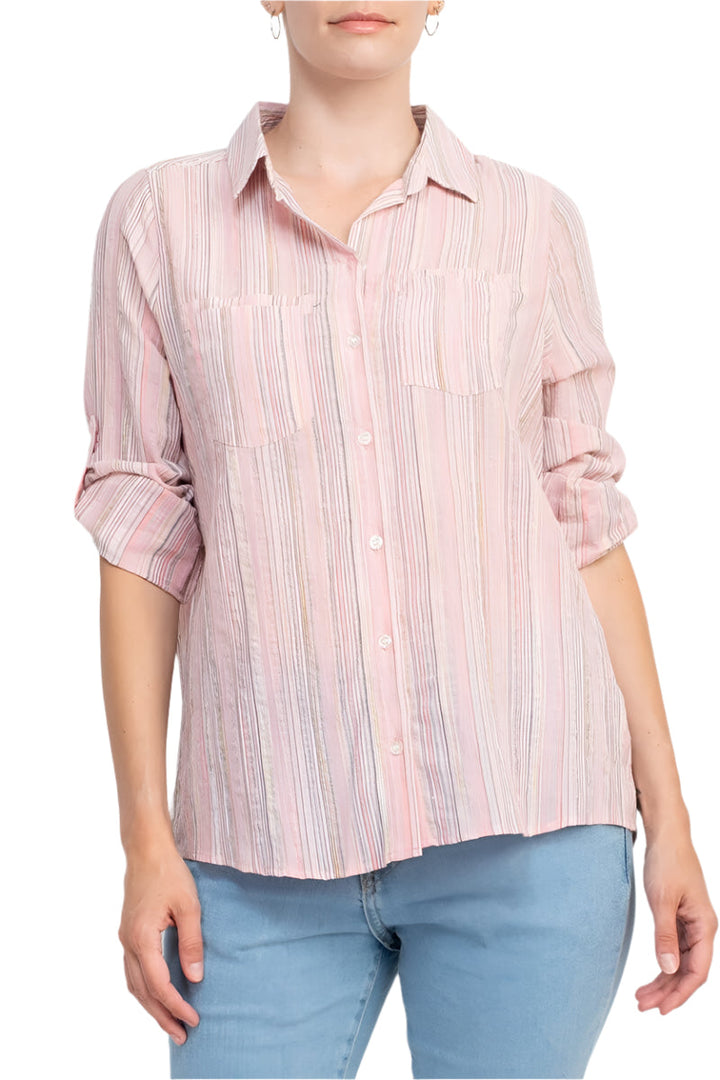 Adyson Parker Collared Button Down 2 Way Sleeve Pockets Multi Color Rayon Shirt-1