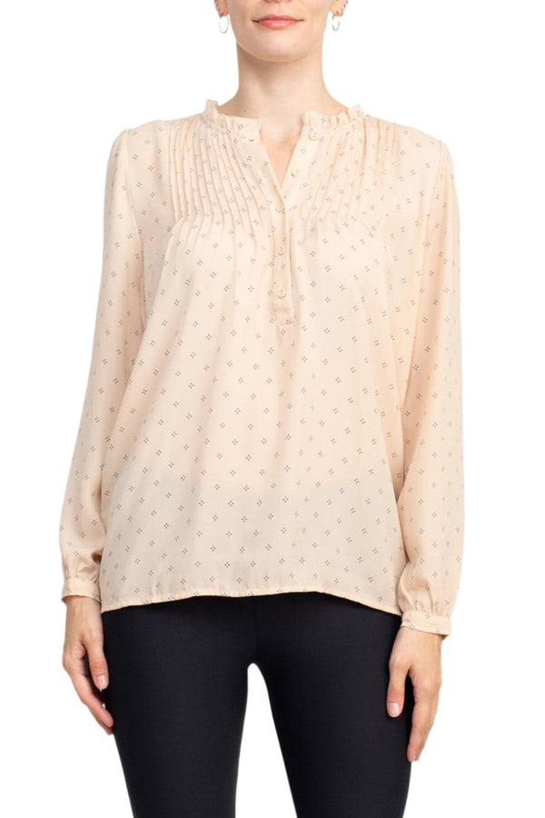 Adrianna Papell Crew Neck Long Sleeves Button Detail Woven Top-0
