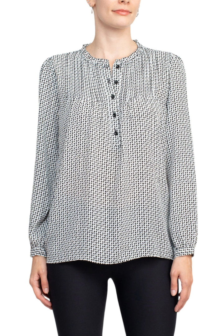 Adrianna Papell Crew Neck Long Sleeves Button Detail Woven Top-4