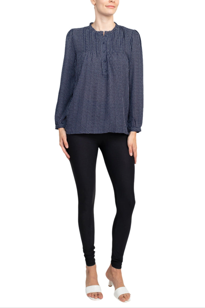 Adrianna Papell Crew Neck Long Sleeves Button Detail Woven Top-5