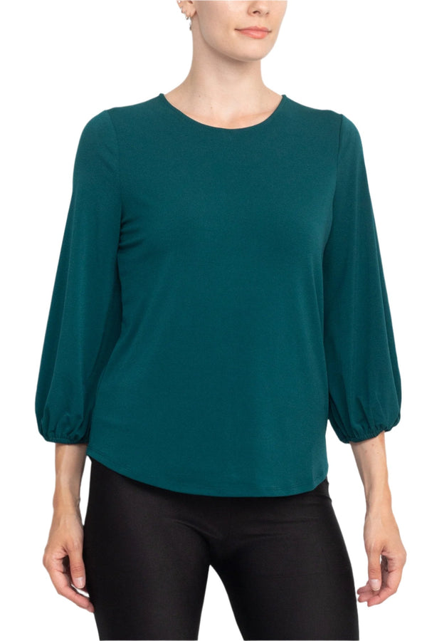Adrianna Papell Boat Neck Back Button 3/4 Sleeves with Elastic Cuff Crepe Top-0