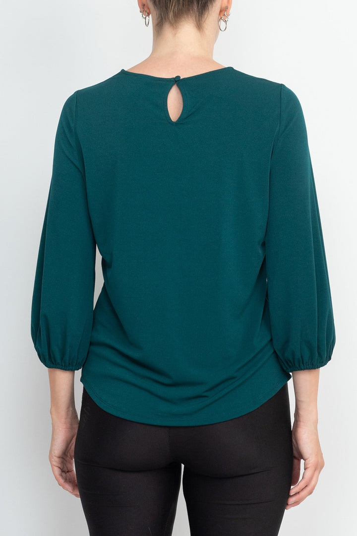 Adrianna Papell Boat Neck Back Button 3/4 Sleeves with Elastic Cuff Crepe Top-2
