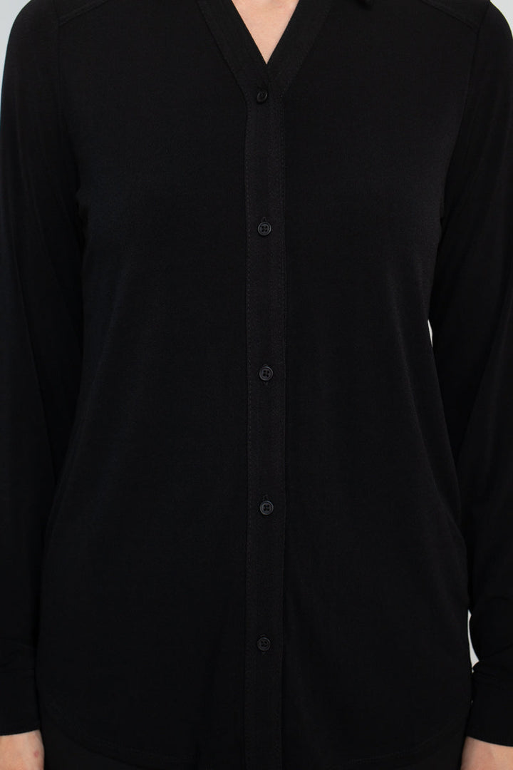 Adrianna Papell collared long sleeve button front solid knit moss crepe shirt-4