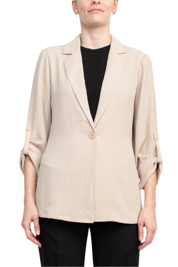 Adrianna Papell Sport Collar Neck One Button 3/4 Sleeve Woven Blazer-0