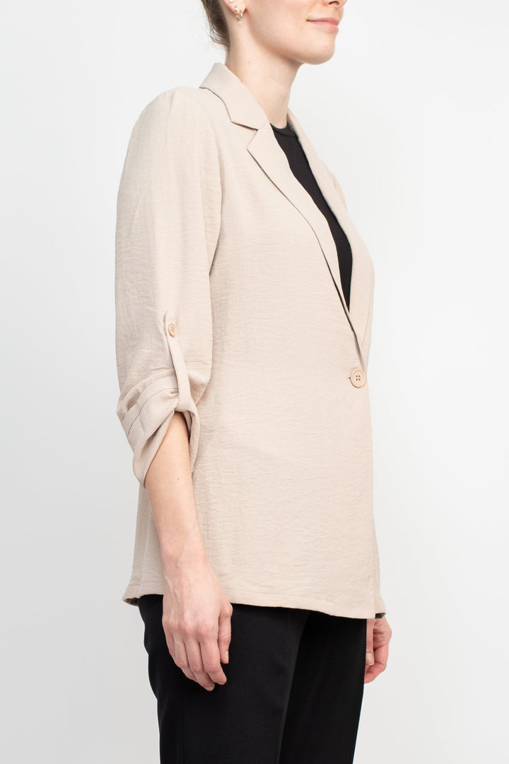 Adrianna Papell Sport Collar Neck One Button 3/4 Sleeve Woven Blazer-2