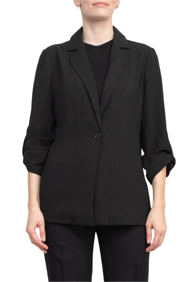 Adrianna Papell Sport Collar Neck One Button 3/4 Sleeve Woven Blazer-1