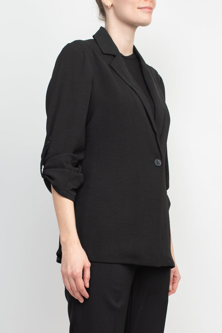 Adrianna Papell Sport Collar Neck One Button 3/4 Sleeve Woven Blazer-3