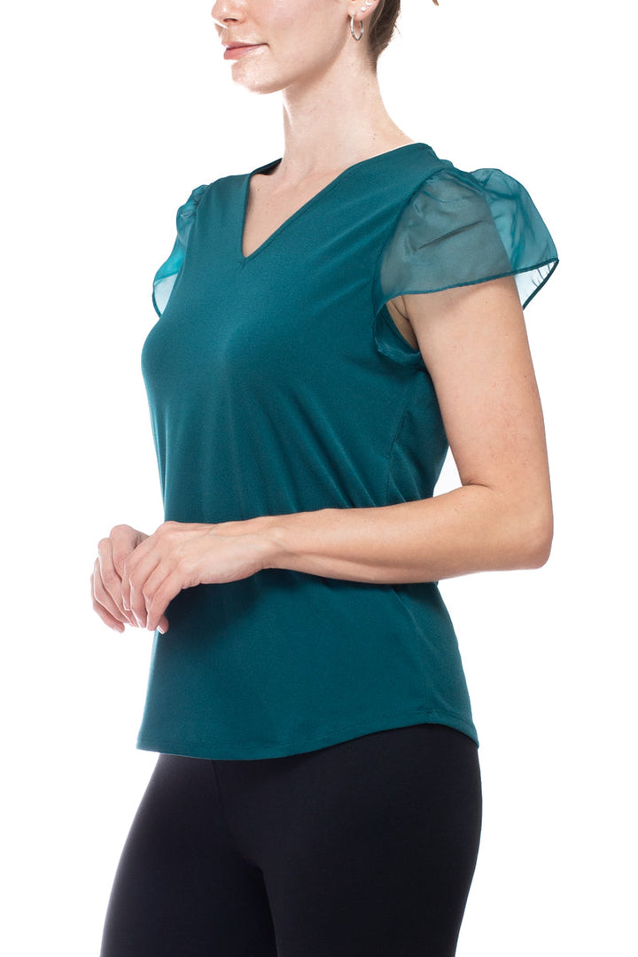 Adrianna Papell V-neck organza flutter sleeve solid moss crepe top-1
