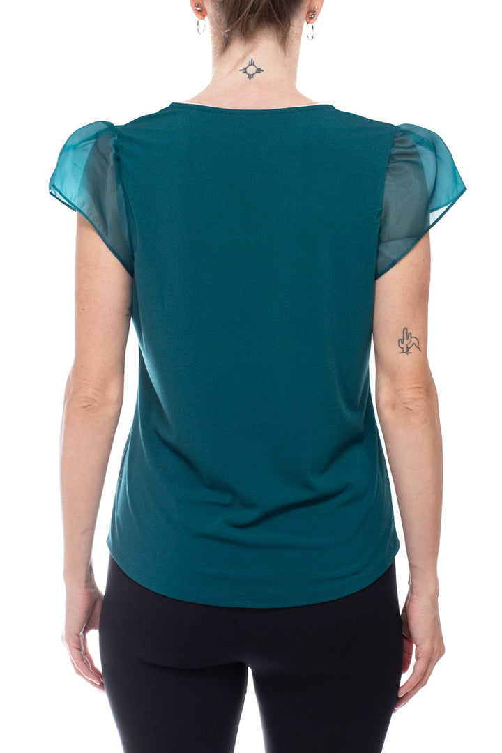 Adrianna Papell V-neck organza flutter sleeve solid moss crepe top-3