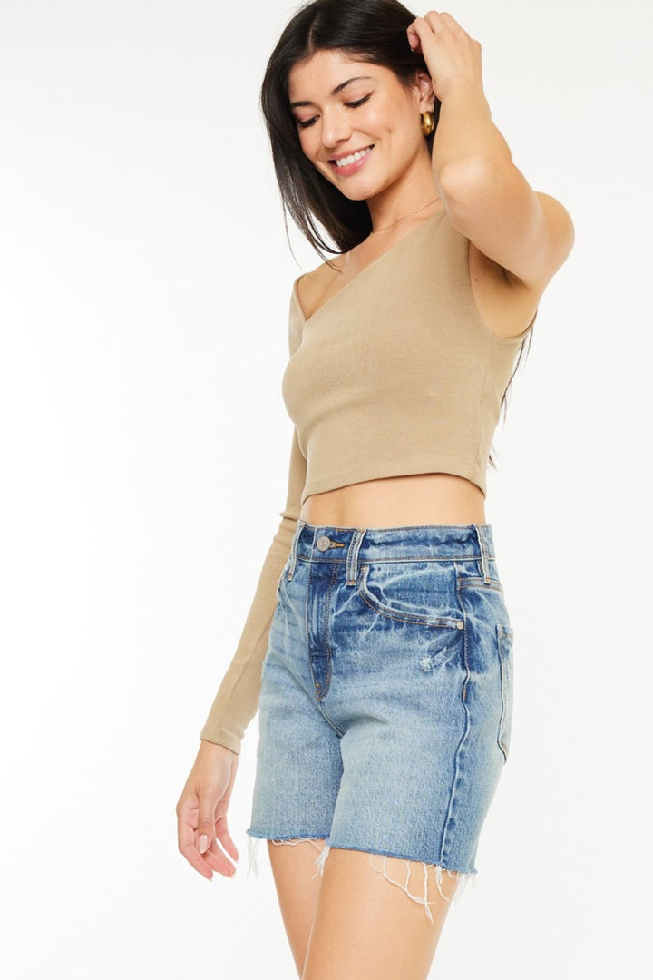 Kancan Full Size Raw Hem High Waist Denim Shorts-3