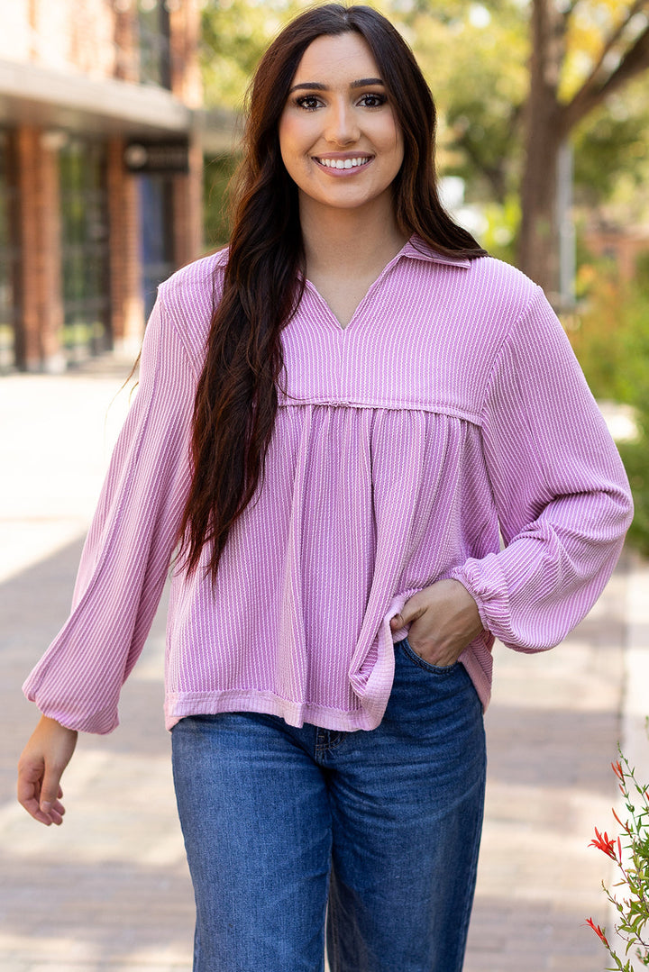 Blake Corded V Neck Bubble Sleeve Blouse-3