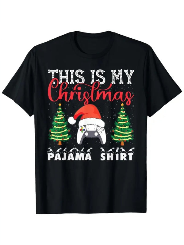 Funny Christmas Pajama Shirt -  Cartoon Graphic Tee For Men & Women, Casual Round Neck T-Shirt, Perfect For Holidays & Casual Attire