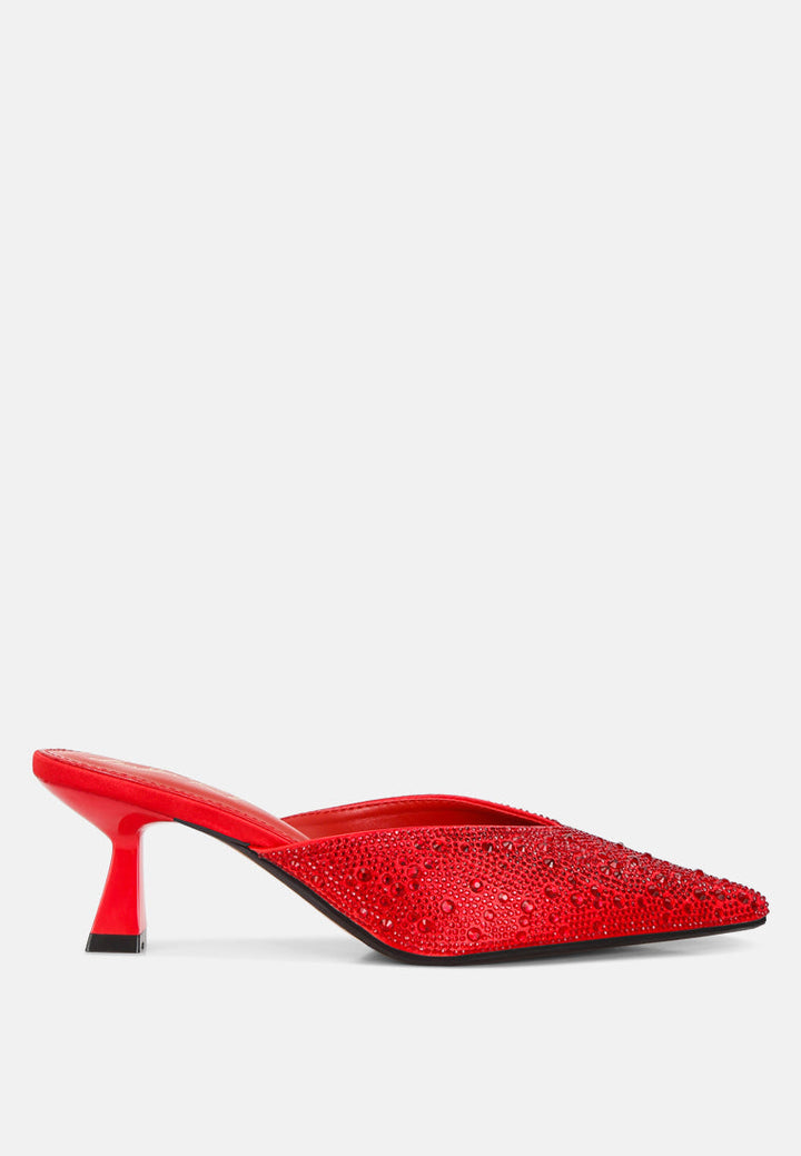 Aldora Rhinestones Embellished Satin Mules By RAG-0