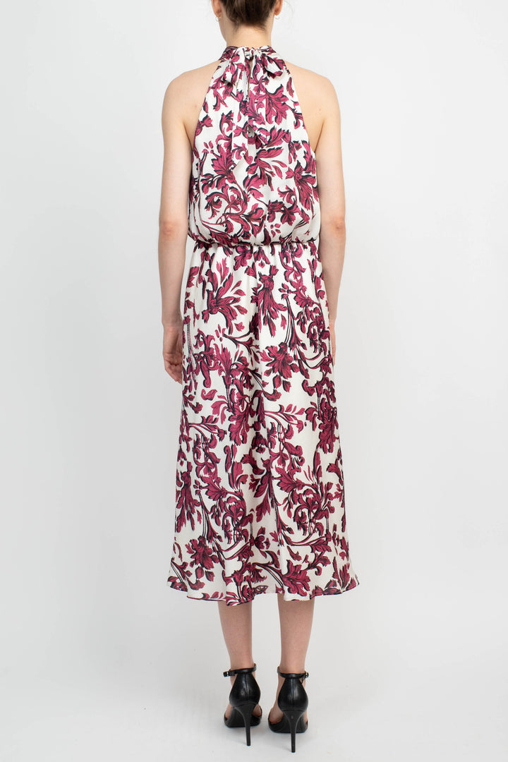 Adrianna Papell Halter Neck Back Zipper Tie Back Neck Closure Sleeveless Midi Dress-2